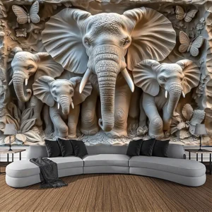 3D Elephant Family Tapestry - Perfect for Home Décor, Adding a Touch of Nature and Artistic Charm to Your Living Space